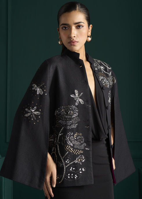 Black Rose Zari Split Sleeve Jacket